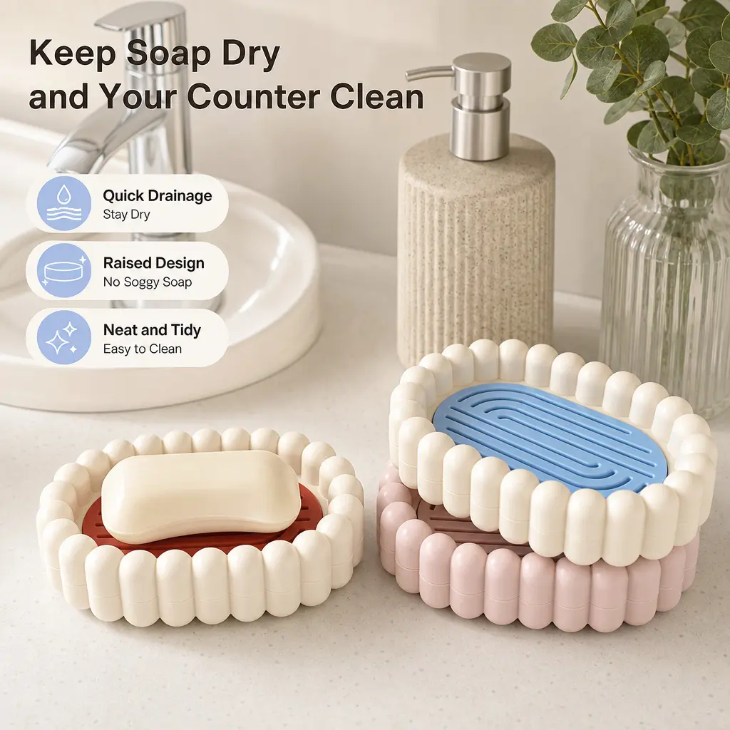 Beaded Edge Self Draining Soap Dish - 1-Count Detachable Bathroom Accessory, Drip Soap Holder for Bathroom Shower, Kitchen Counter Drying with Clean Look, Daily Use