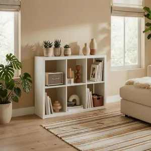 Endearing Limons Wooden Thick Border 6-Cube Storage Organizer,  Reversible Open Back Bookcase with Anti-Tipping Device, Multipurpose Cube Shelf for Home Office, Bedroom, Living Room, Study and Nursery