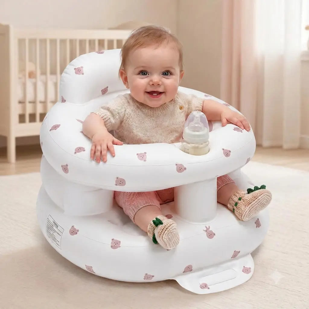 Inflatable Baby Bumbo Chair for 3-36 Months, Upgrade Model with Built-in Air Pump, Tray, Ergonomic BPA-Free PVC Design for Sitting Learning, Feeding, Safe Durable Baby Furniture