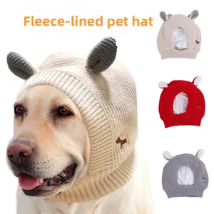 Hot-selling new pet headgear, autumn and winter rabbit ear velvet knitted large dog golden hair warm windproof hat