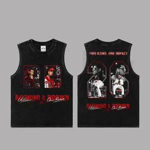 Raymond & Brown Sleeveless Acid Washed T-Shirt, 2026 R&B Tour Graphic Muscle Tee, Red Vintage Hip Hop Soul Music Shirt, Two Icons One Impact Streetwear Apparel, Gift For Brown & Raymond Fans