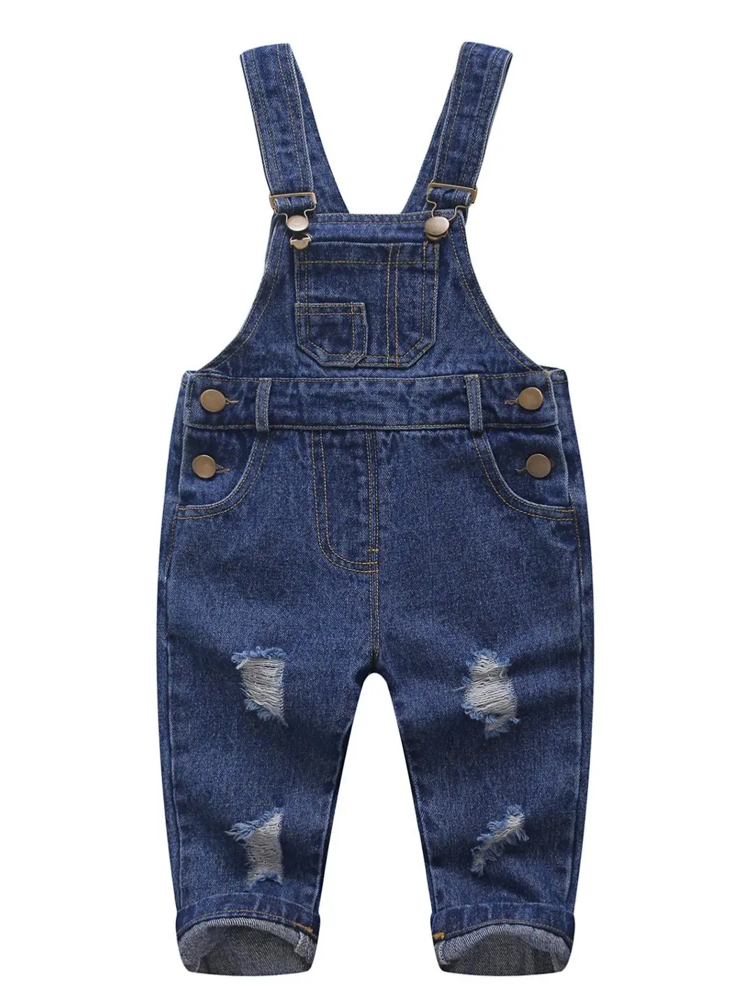 Kidscool Space Unisex Toddler Ripped Cotton Denim Overalls, Casual Sleeveless Workwear Clothes with Adjustable Suspenders, Strap Suspenders, 16.7 In, 3 Years, Child Size Boys' Jeans