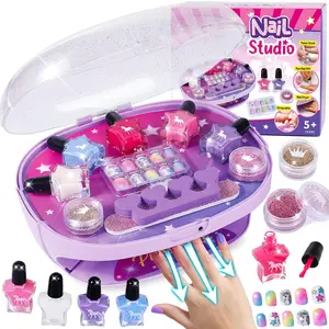 Kids Nail Polish Set for Girls, All-in-One Nail Art Kit - Nail Dryer/ Nail Polish/ Glitter Powder/ False Nails/ Nail Decals/ Toe Separator/File, Age 3-12 Little Girl Gift Toys