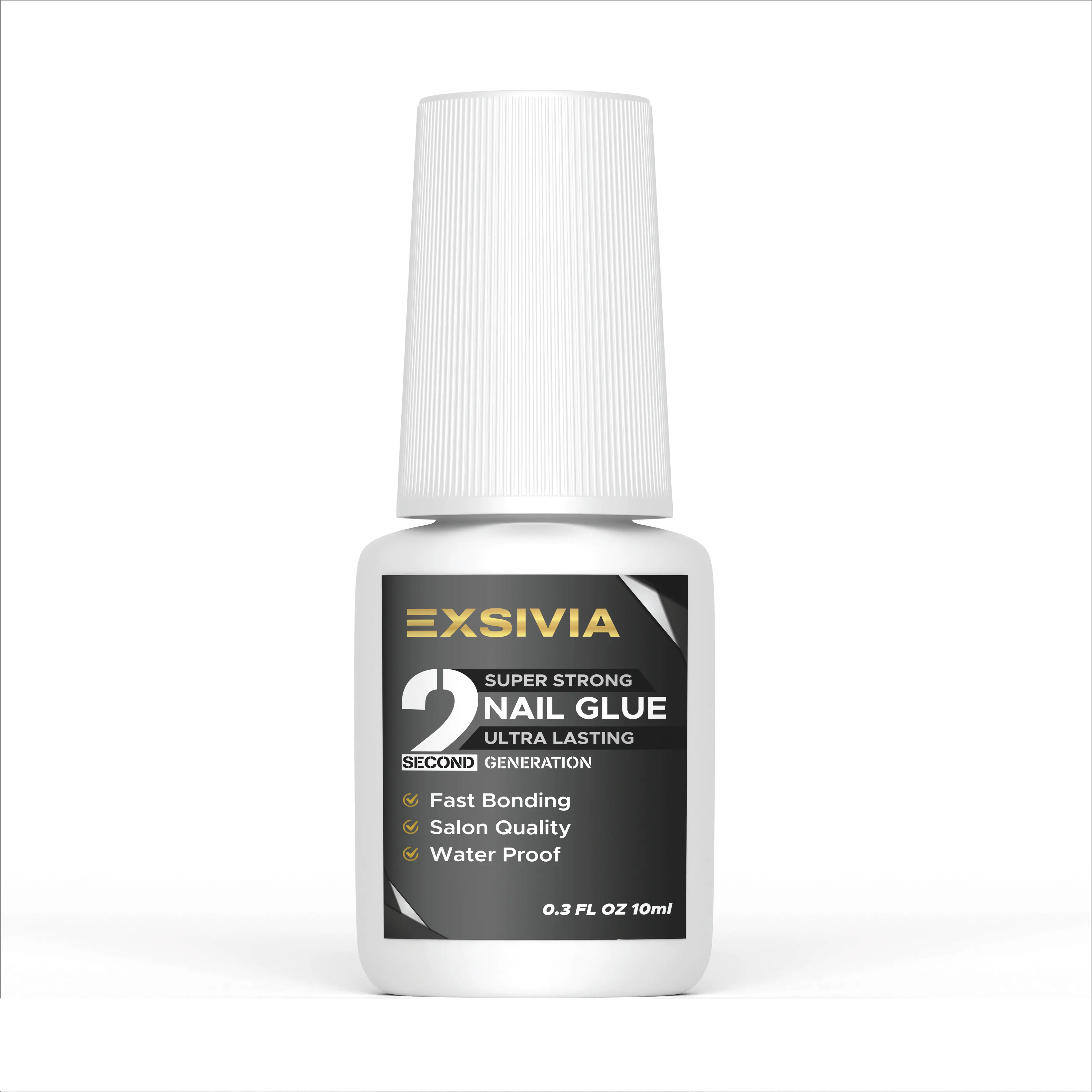 Exsivia Super Strong 2nd generation Nail Glue Ultra Lasting Fast Bonding Salon Quality Waterproof 0.3 Fl Oz 10ml