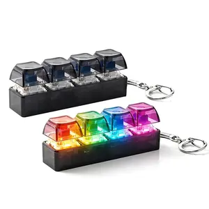 4 in 1 Keyboard Fidget Keychain Finger Decompression Mechanical Button Clicker LED Light Glowing Toy for Adults Anxiety Stress Relief Ideal Daily Relaxation Gift Pass Time