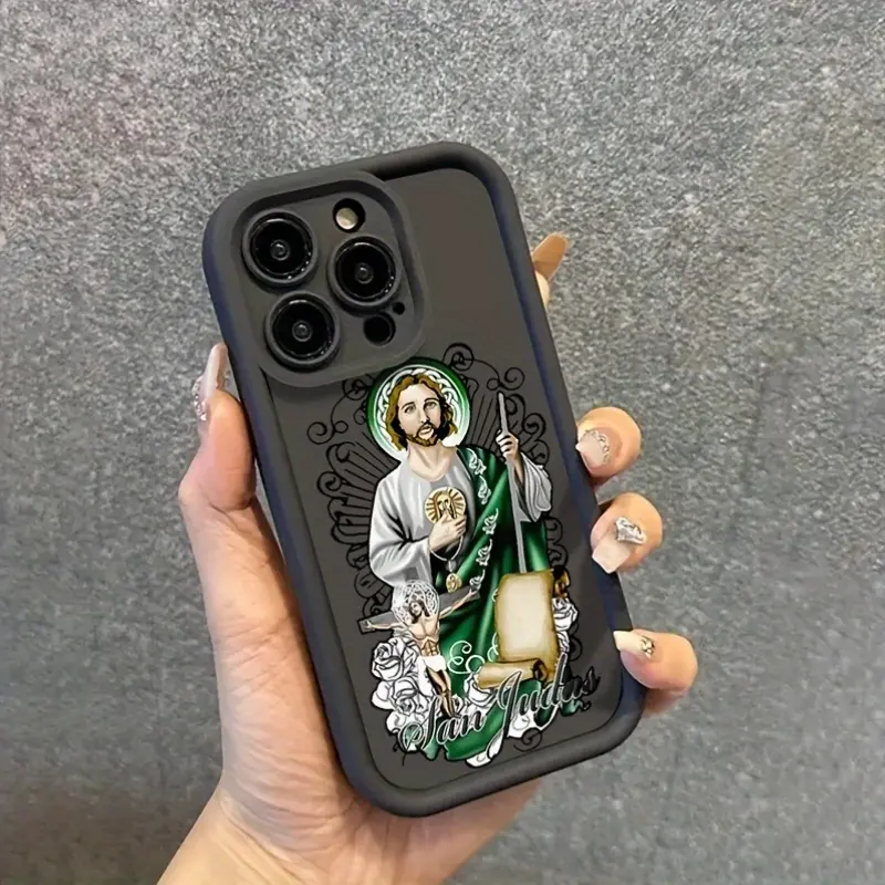 St. Jude Seal Pattern TPU Silicone Mobile Phone Case & Screen Protector, Durable Stylish High-Quality Accessories, Shockproof Non-Slip Lightweight, Camera Lens Protection, Fits iOS iPhone 17/16/15/14/13/12/11/X/XS Series