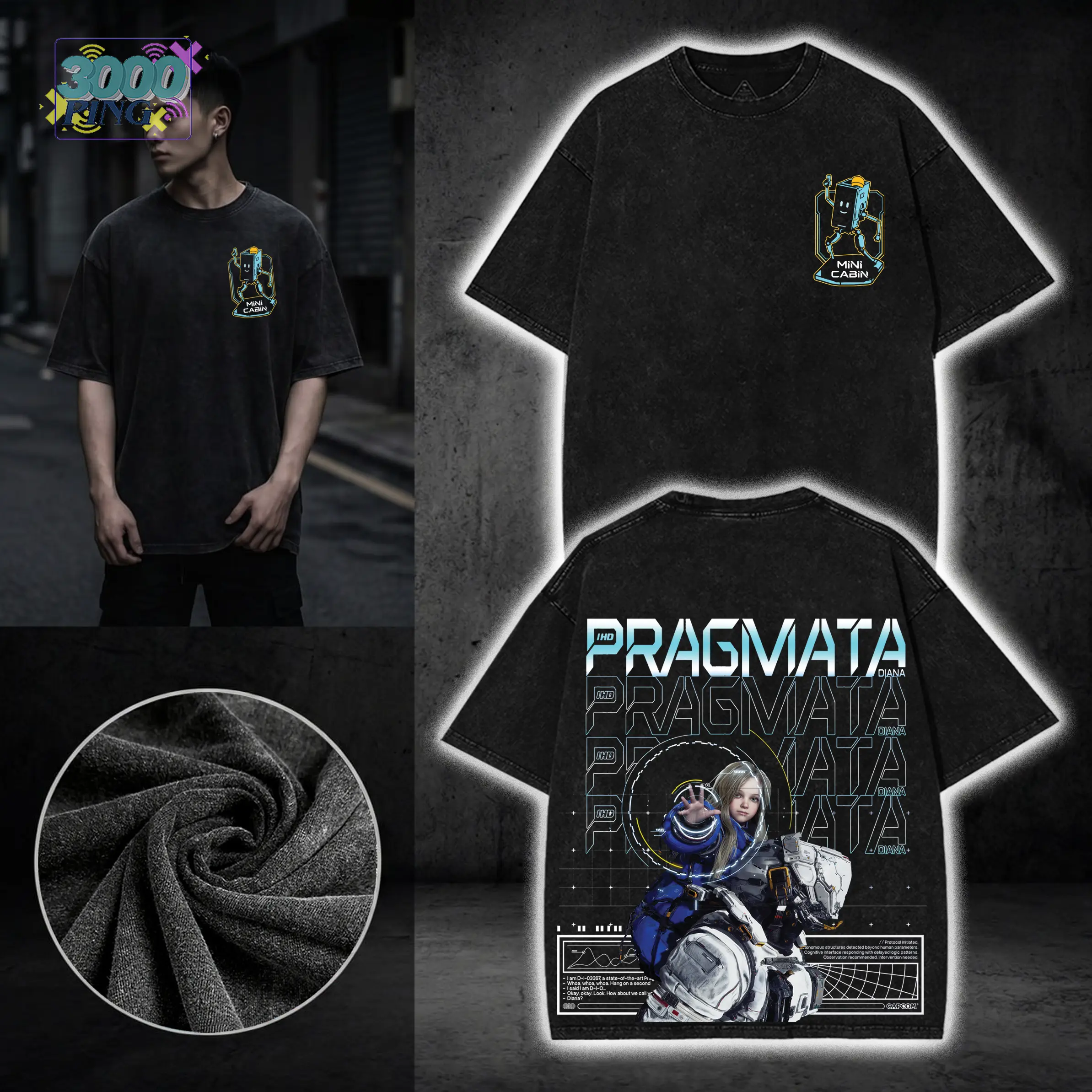 Diana & Hugh Williams Pragmata Game Graphic T-Shirt, Capcom Streetwear game Tee, Oversized Cotton Shirt for Men, Gaming Apparel, Heavyweight Fabric, Vintage Style, Unisex Casual Crewneck Tee