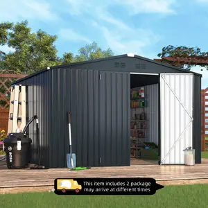【2 Packages Shipping】YODOLLA 10'x10' Shed, Large Metal Storage Sheds & Outdoor Clearance, Steel Backyard Shed with Lockable Doors, Utility and Tool Storage for Garden, Patio, Outside Use