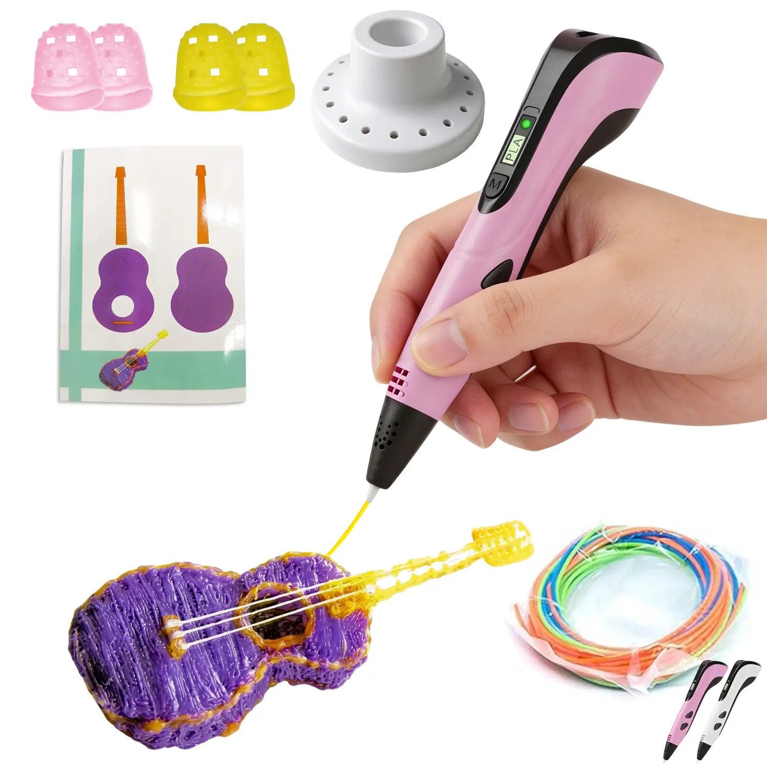 3D Printing Pen Set - Beginner-Friendly Setup, Safe Ceramic Nozzle, 3D Pen, 3 Starter PLA Plastic Filament Colors, Doodling Tool, Boosts Creativity Skills, Kids' Festive Party Gift for Birthday & Christmas