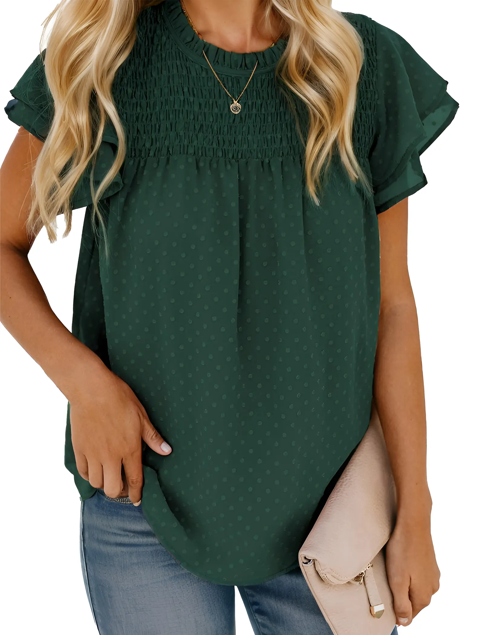 ZEAGOO Women's Aesthetic Feminine Summer Blouse - Floral Print, Ruffle Short-Sleeve, Frill Trim, High Neck, Elegant Stylish Casual Top, Shortsleeve, Elegance, Style, Wardrobe Staples, Frills, Ruffles