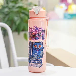 Cartoon Anime Tumbler - ReusableHard Plastic Water Bottle with Lid & Straw Eco, Drinkware,Portable, Cup, Mug, Bottled, Washable, Stylish Purple