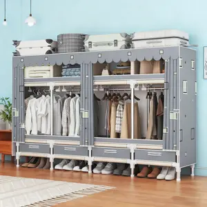 Large Capacity Portable Closet Wardrobe  - 4 Drawers, 97.24 Inch Wardrobe Close,multiple hanging spaces, ample storage. Bug-proof, Simple assembly, ideal for bedroom or rental house Fabric Cover Home Design Modern