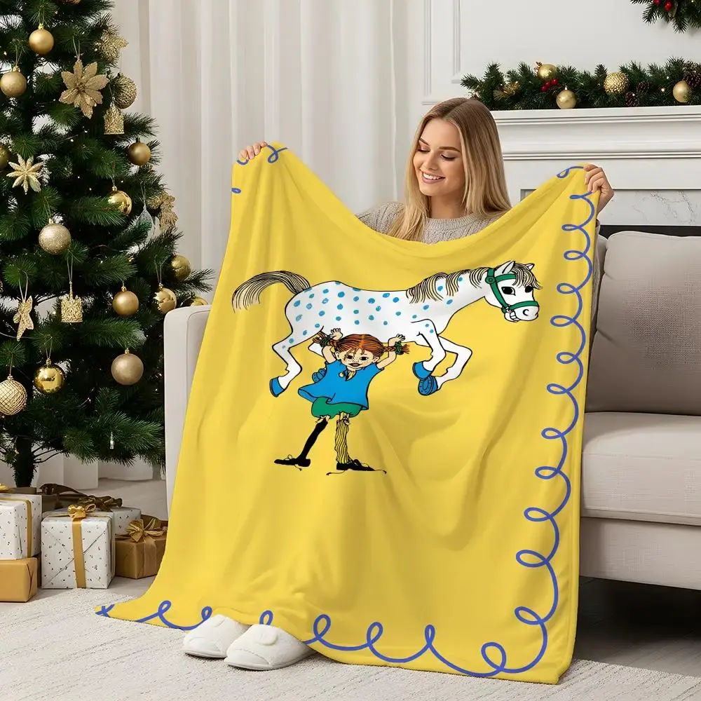 Cartoon P-Pippi Longstocking Throw Flannel Blanket Perfect for Sofa Office Bed Travel Sleep Read Relax Camping four season use