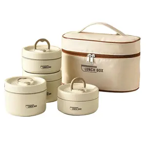 Portable Insulated Food Lunch Container Set, 1 Set Including 4 Stackable Lunch Container & 1 Insulated Bag, Kitchenware Lunch Box Set for Adult & Kids, Insulated Bento Box, Thermal Lunch Boxes, Leakproof Insulated Lunchbox