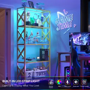 RGB Gaming Display Shelf with Remote control ,Space Saving Corner Shelf with Music Sync LED Light for Collectibles Bedroom Home Decor