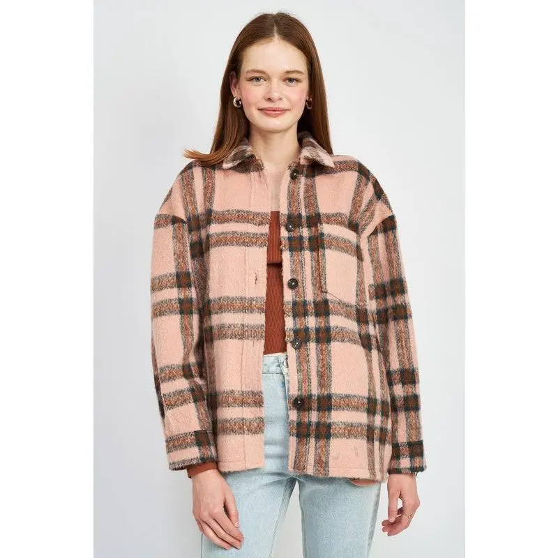 OVERSIZED PLAID JACKET WITH FRINGE