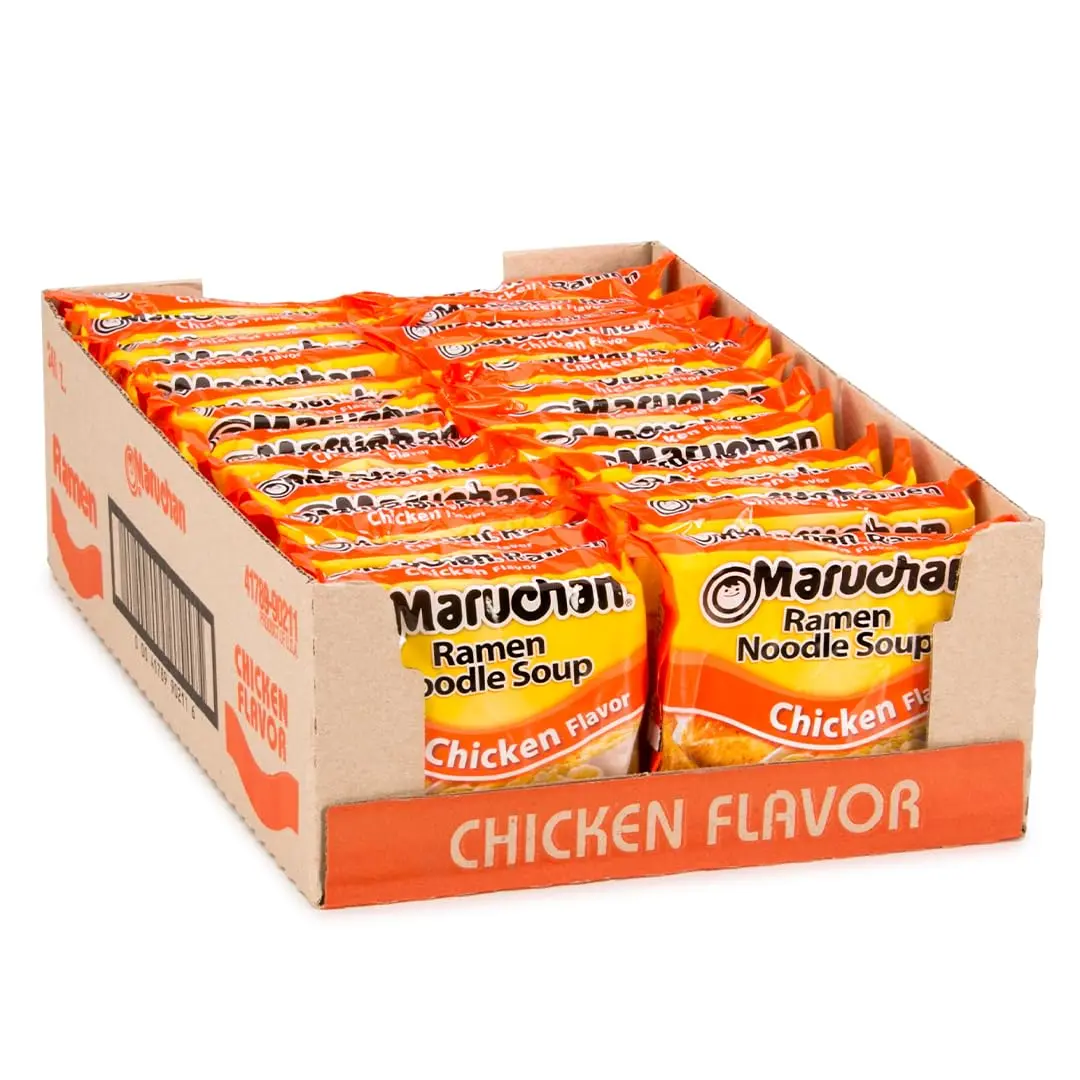 Maruchan Japanese-Style Chicken Flavor Ramen Noodle Soup - 3 Oz (24 Packs) Instant Noodles with Onion, Sea Salt, Maltodextrin, Soybeans, Potassium Chloride, Thiamine Mononitrate, Enriched Flour, Niacin - Low Sodium Meals for Kids, Quick Pantry Food Option