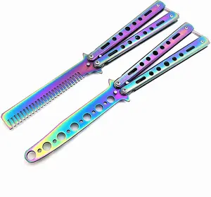New Butterfly Training Comb Trainer Metal Non Sharp Dull Practice Tool - Rainbow Color Hair Highlighting Cap