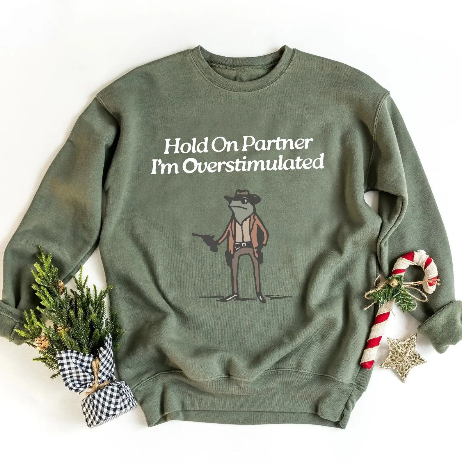 Hold On Partner I'm Overstimulated Sweatshirt, Cowboy Frog Sweatshirt, Cowboy Frog Unhinged Shirt, Cute Animal Sweatshirt, Funny Frog Shirt
