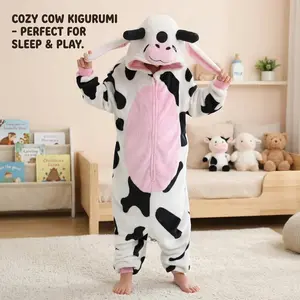 Unisex Children's Animal Cow-Velvet Onesie - Halloween Costume Pajamas Christmas Cosplay Sleepwear for Boys Girls, Soft Warm Fleece Winter Nightwear Perfect for Parties and Home Lounging