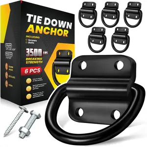 6 count Heavy Duty Steel D Rings Tie Down Anchors, Ultra Durable 3500 Pound Breaking Strength Surface Mount Hooks Securing Cargo for Trailer,  Bed, with Screws &