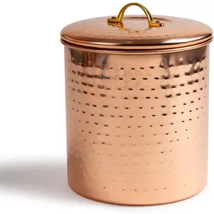 212 MAIN Hammered Copper 1 qt. Kitchen Canister - Stainless Steel Handcrafted Storage Container for Coffee, Dish Detergent, Antique Traditional Style