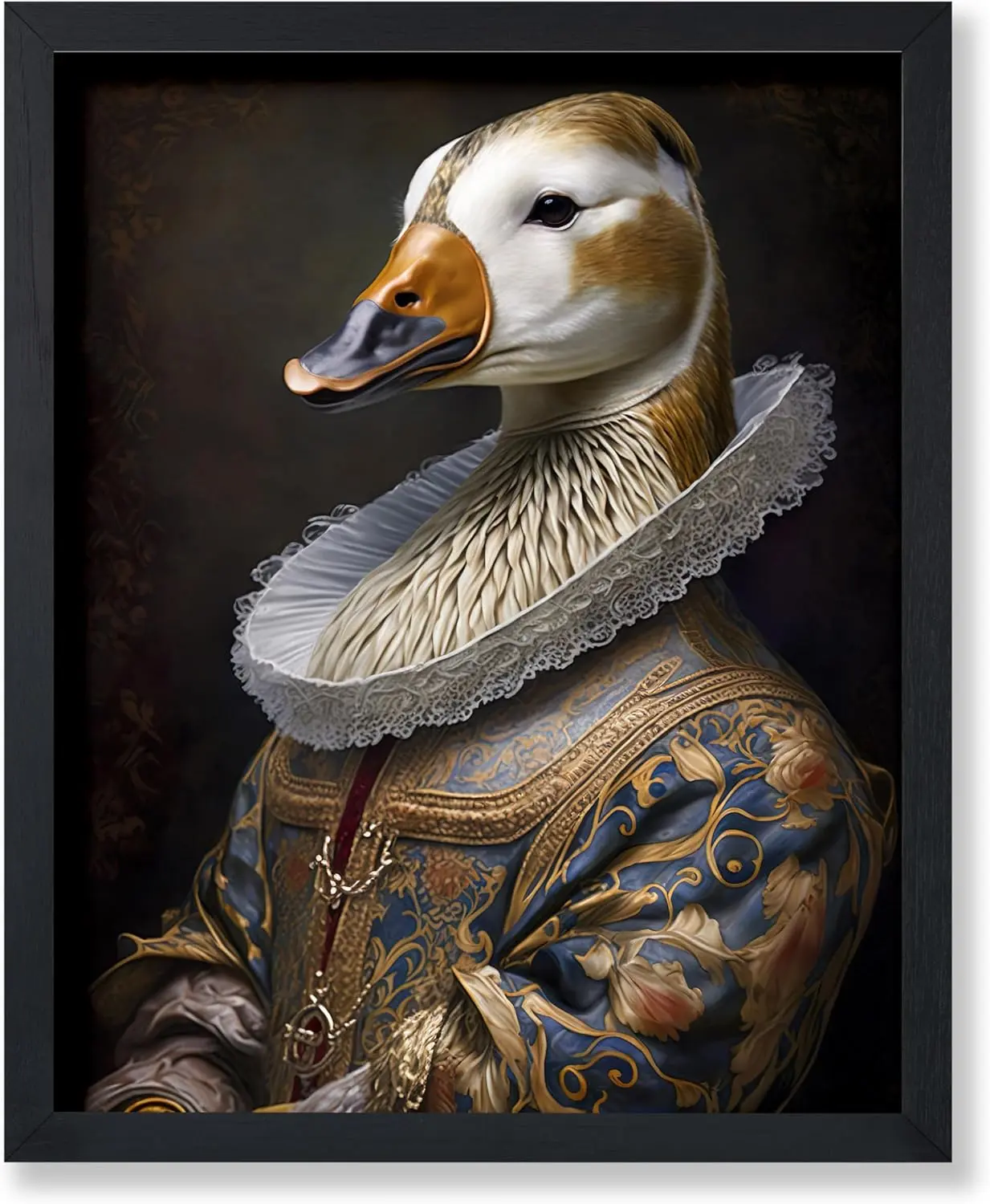 Renaissance Aristocratic Duck Animal Portrait Poster - Master Artistic Photo Print, Home Wall Decor, Gift for Women & Animal Lovers, Living Room Wall Decoration
