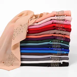 Malaysian Muslim Women Hot Drill Diamond Pearl Chiffon Hijab Shawl