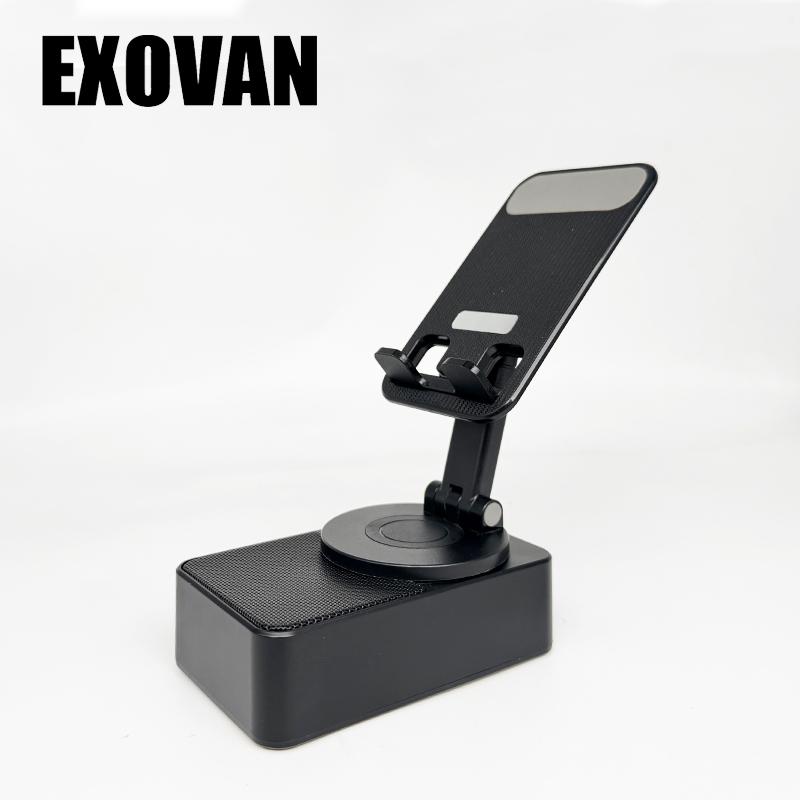 2PCS Wireless Audio Bluetooth Speaker 5in1 Phone Holder Emergency Rechargeable withColorful Ambient Light 300° Foldable for Tablet iPhone Android, Gifts for Men Women ，Black with LED Nightlight Wireless Induction Bluetooth Speaker Stand