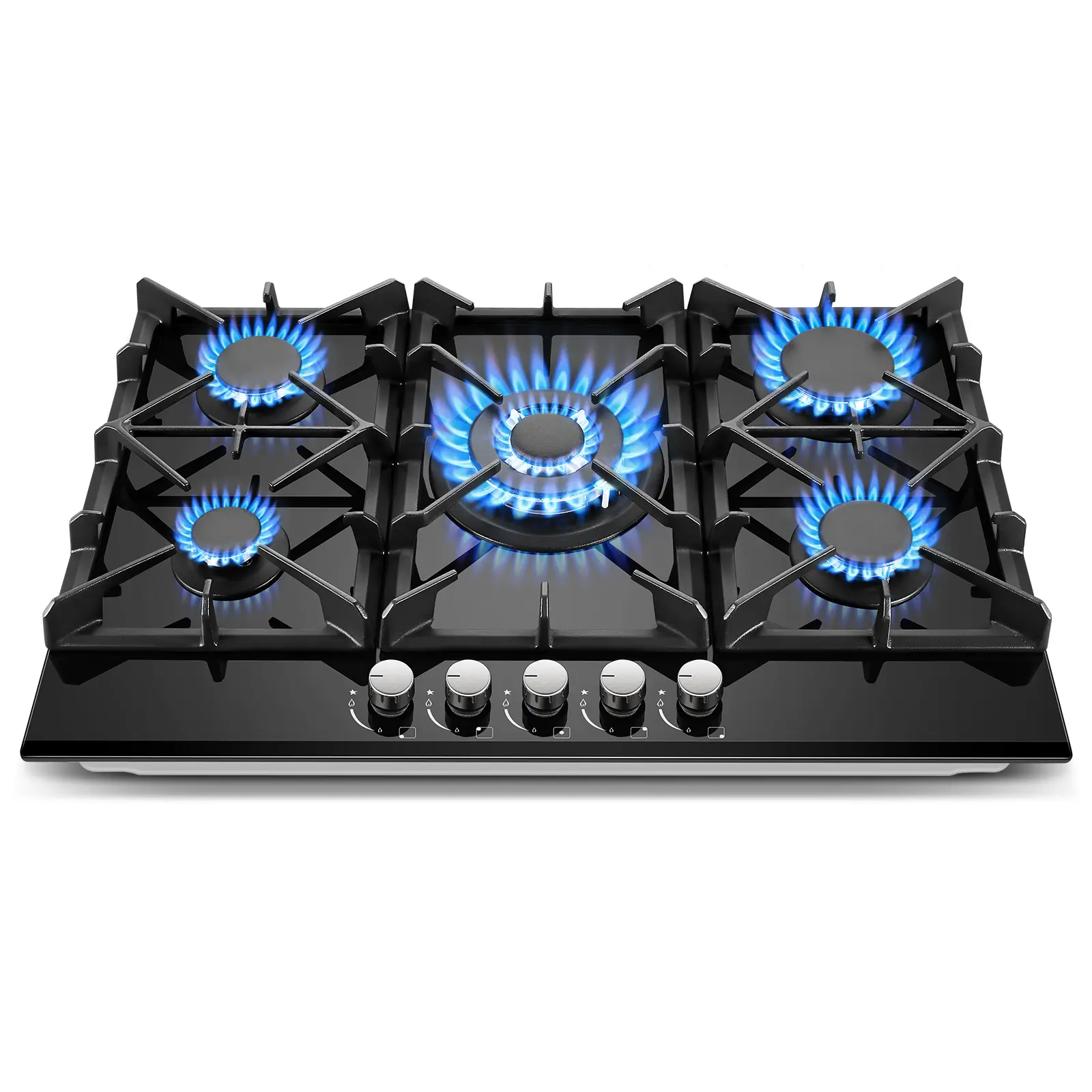 30-Inch Professional Built-In Gas Cooktop, 5-Burner Convertible NG/LPG with Tempered Glass, Child Lock, Safety Flame Protection, 3.93 ft Cord Plug, Dishwasher Grates, 120V AC, Quick Connect, High Efficiency Heavy Duty Stove PG001-305G