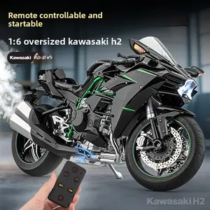 1:6 Scale Licensed Kawasaki Ninja H2 Die-Cast Motorcycle Model, Remote Control with Ignition Start, Smoke Exhaust, Light & Sound, High Detail Replica for Collectors & Gifts