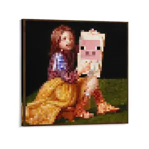 8-Bit Pig Painter Canvas Art Print, Artistic Frameless Poster, Nostalgic Gamer Home Decor, IYKYK Meme Aesthetic Wall Decoration