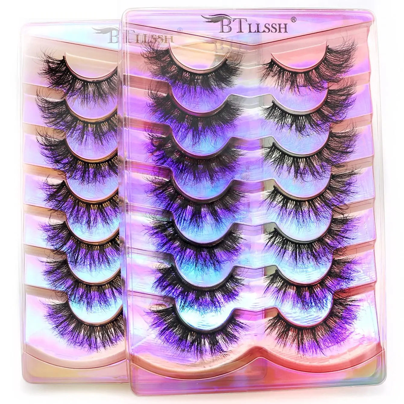 Fluffy Volume False Eyelashes Cluster, Fluffy Eyelash Clusters, 14 Pairs Wispy Cat Eye Look Faux Cluster Lashes, Natural Curling Eye Makeup Strip Lashes for Feline Lash Look