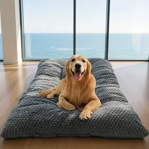 Oversized Plush Mattress for Dogs and Cats | Thickened Ultra-Soft Polyester Fabric with Head Pillow and Raised Protective Edges | Rectangular Design Suitable for Small, Medium and Large Pets