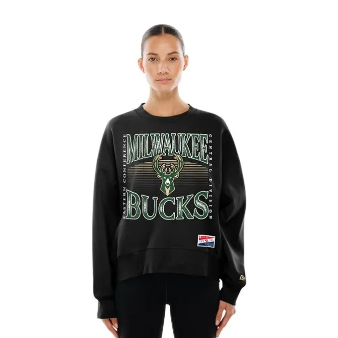 Women's New Era Leisure Throw Milwaukee Bucks Crewneck Sweatshirt