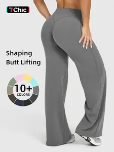 Women's Solid Color Sporty Yoga Pants, Casual Fitted Bottoms, Comfortable Flare Leggings, Elastic Waist, All Seasons Wear