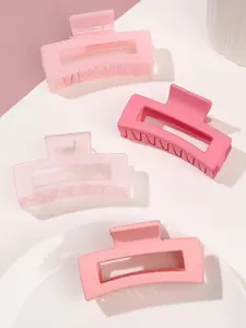 4pcs Pink  Women Rectangle Fashionable Hair Claws Set For Hair Decoration For Back To School Cute Summer Claw Clips Hair Clips Hair Jaw Clip Hair Clamps Hair Clutch Hair Catcher Clip, School Stuff, College
