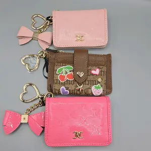 Juicy Couture Brand Adorable Wallets with Heart Charm and Bow - Pink, Brown, and Pink Options - Perfect for Everyday Use