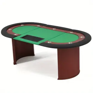 10-Player Oval Game Table, Wood Grain Recreational Table with Cup Holders & Chip Trays, Green Felt Tabletop for Family Game Night & Card Activities