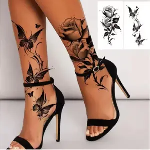 Black Flower Waterproof Temporary Tattoo Sticker Beauty Butterfly Rose for Women 3D Flash Body Arm Art Washable Fake Tattoos