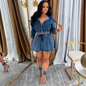 Women's Casual Skirt Suit Autumn And Winter New Women's Washed Denim Jacket Short Skirt