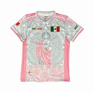Mexico San Juditas Jersey Gray and Light Pink Unisex Iconic Design with National Flag Embroidery Classic Versatile Look
