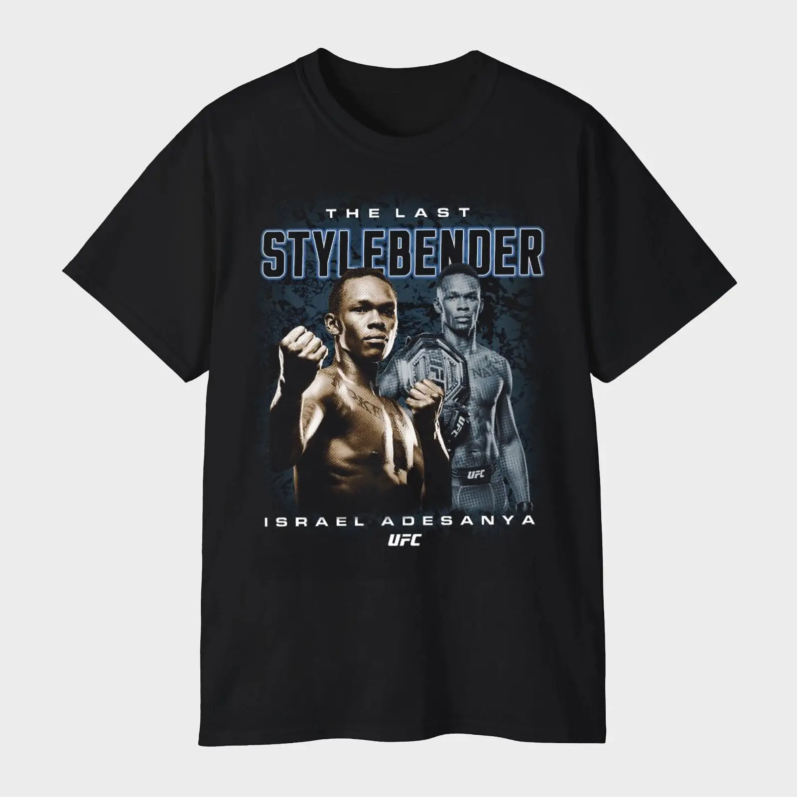 Israel Adesanya The Last Stylebender T-Shirt - Blue Camo Style UFC Champion Vintage Bootleg Graphic Tee