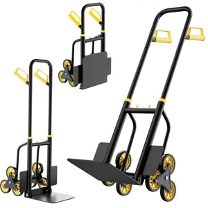 Stair Climbing Hand Truck, Heavy Duty Folding Dolly Cart with 6 Wheels, 440Lbs Capacity, Folding Stair Climbing Trolley with Retractable Handle for Furniture, Boxes, Warehouse, Residential Use, Yellow