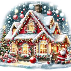5D DIY Full Drill Round Diamond Painting - Diamond Art Kit Christmas Cottage Mosaic, Canvas - DIY Decorative Painting, Home Wall Decor, Suitable for Halloween and Christmas, Birthday and Anniversary Gifts, Diamond Painting Kits