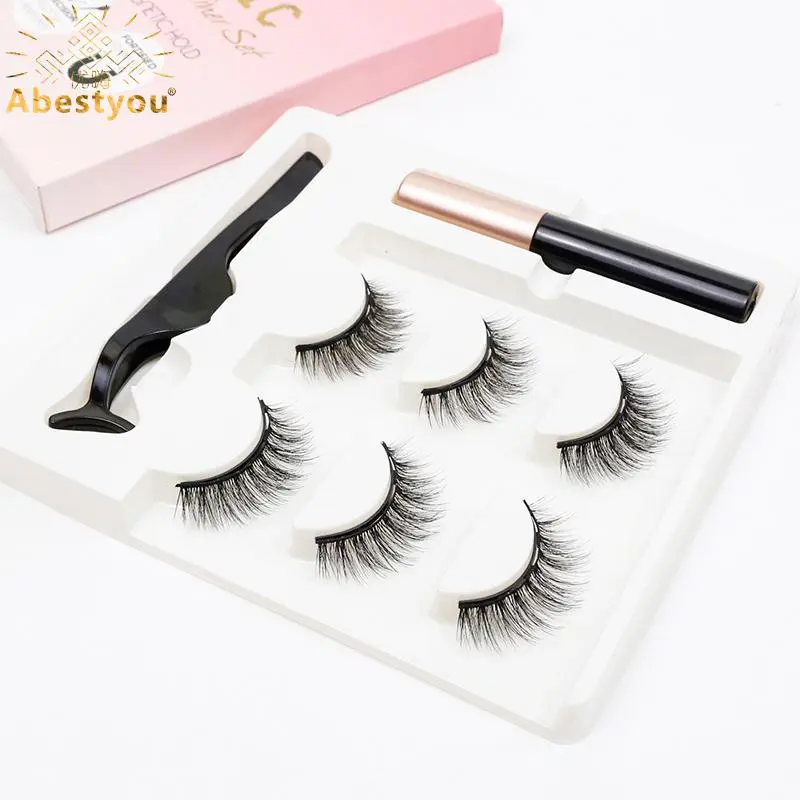 Abestyou High Quality 3pairs 3d Natural Short Magnetic Eyelashes Eyeliner Tweezer Kit Maquiagem Completo Easy Apply Beginner
