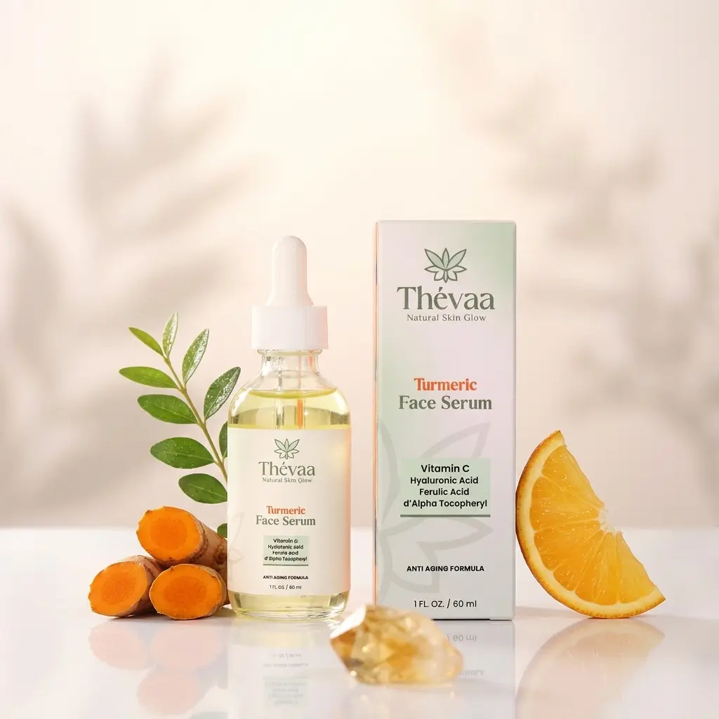 Thévaa Face Serum for Men with Vitamin C & Hyaluronic Acid for Radiant, Soft Skin - Hydrating Turmeric & Glycerin Formula for Daily Use, All Skin Types (30ml / 60ml), Hydration