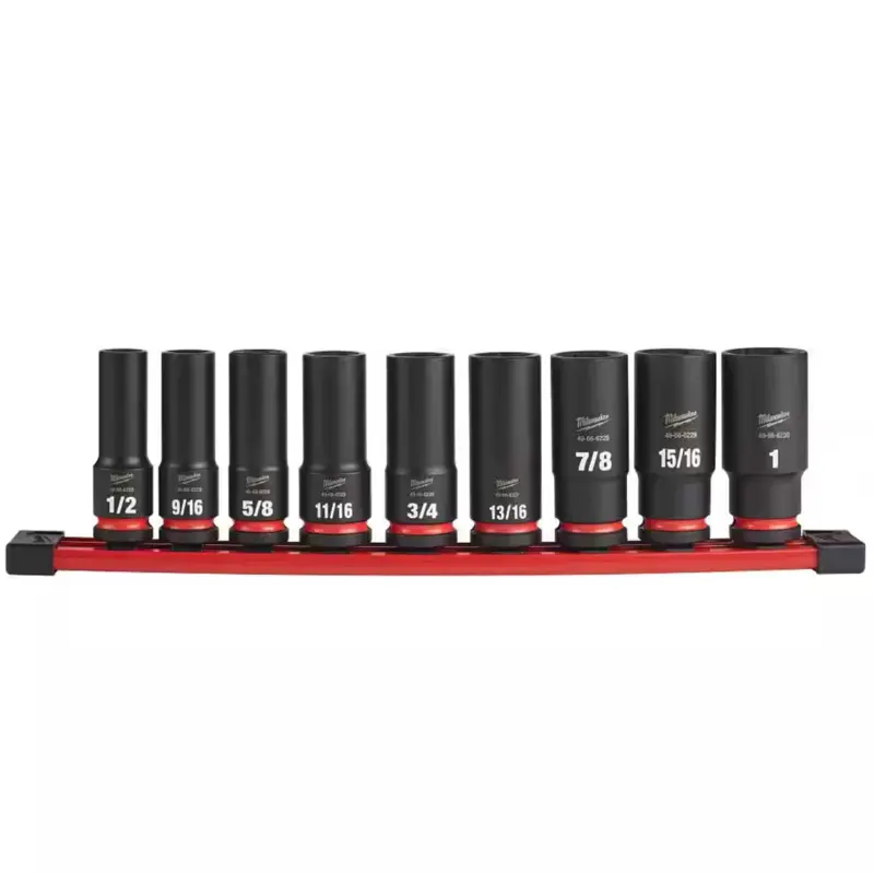 Milwaukee SHOCKWAVE Heavy-Duty 1/2 in. Drive SAE Deep Well Double-Ended Impact Socket Tool Kit Set, 9-Piece Self-Cleaning Threads Socket Set