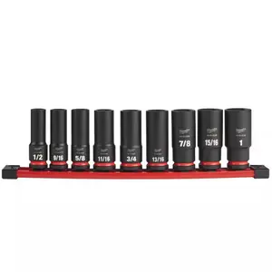 Milwaukee SHOCKWAVE Heavy-Duty 1/2 in. Drive SAE Deep Well Double-Ended Impact Socket Tool Kit Set, 9-Piece Self-Cleaning Threads Socket Set