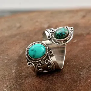 Berlala Unisex Adjustable Jade Ring - Fashionable Blue Turquoise Gemstone Accessory, Turquoise Jewelry